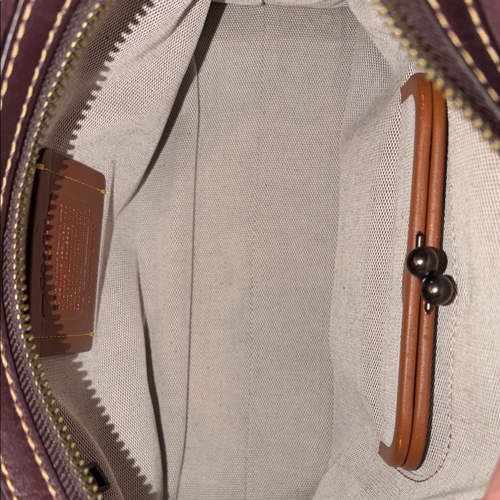 Coach Rogue 30 Heather Gray Pebbled Leather with Burgundy Suede - Picture 13 of 16